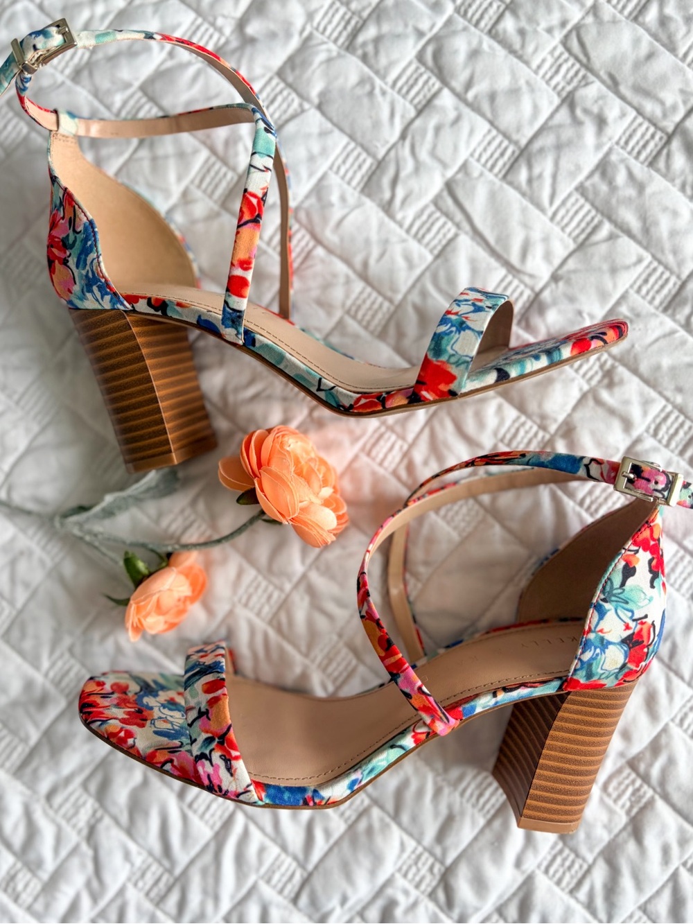 Kelly & Katie Floral Strappy Block Heel Sandals Size 7M